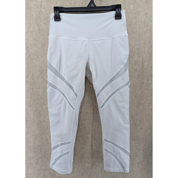 lululemon athletica Pants - Lululemon White Mesh Panel Leggings Size 8 Wunder Under HR Crop 21"Mesh